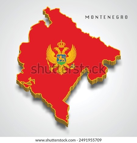 Montenegro 3d map with national flag on grey background