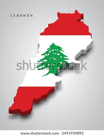 Lebanon 3d map with national flag on grey background