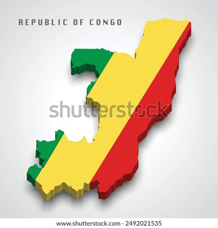 Republic of the Congo 3d map with national flag on grey background