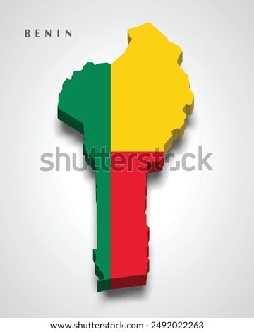 Benin 3d map with national flag on grey background