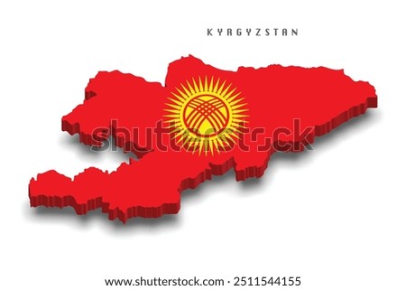 Kyrgyzstan 3d map with national flag on white background