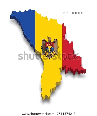 Moldova 3d map with national flag on grey background