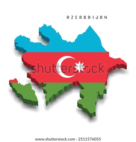 Azerbaijan 3d map with national flag on grey background