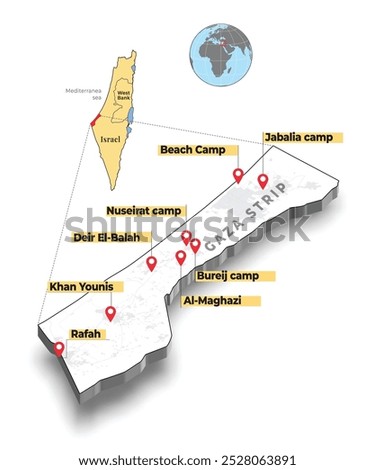 Gaza Strip map, with refugee camps