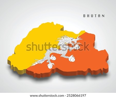 Bhutan 3d map with national flag on grey background