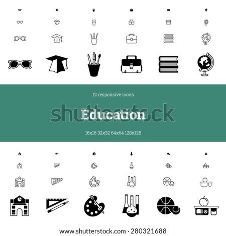 Education responsive icon set of four sizes. Icon's four sizes are not just scaled versions of the same icon, their detail adapts to their size. EPS 10