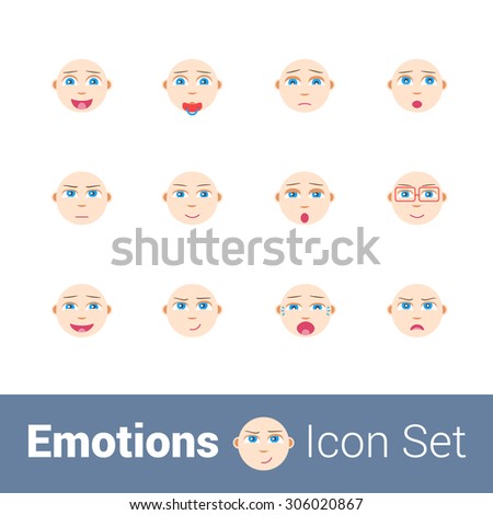 Children\'s emotions flat color icon set of 12 icons.