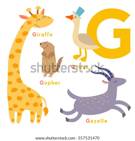 G Letter Animals Set. English Alphabet. Vector Illustration, Isolated ...