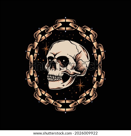 chained skull tattoo vector design