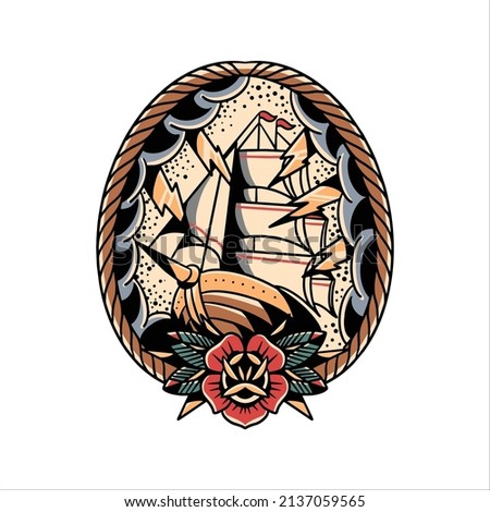 storm ship tattoo vector design