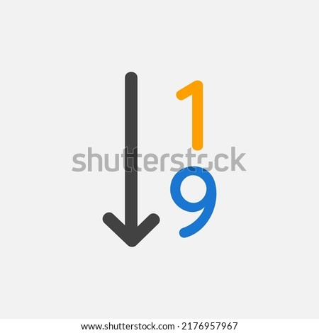 Sort number icon in flat style about text editor, use for website mobile app presentation