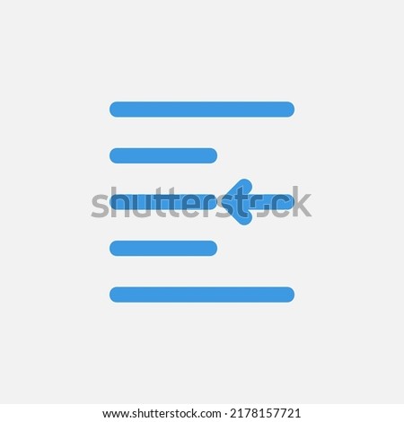 Left indent icon in blue style about text editor, use for website mobile app presentation