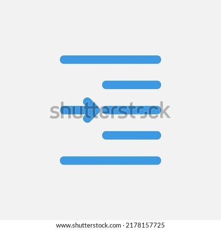 Right indent icon in blue style about text editor, use for website mobile app presentation