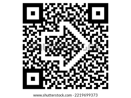 Arrow icon with QR code texture isolated on white background. Pixalated simple sign for sticker, logotype, design element, marking a receipt, navigation, retail or other using. Vector illustration.