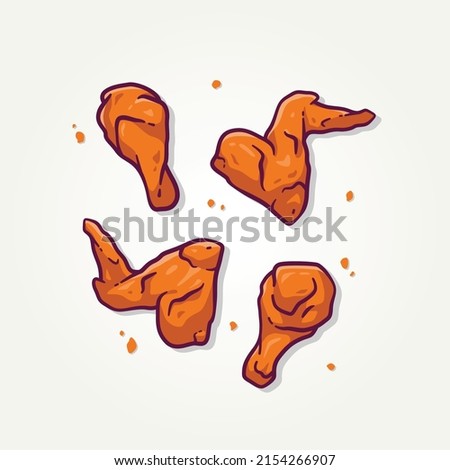crispy fried chicken flat icon vector illustration design. fast food fried chicken leg and wing flat design