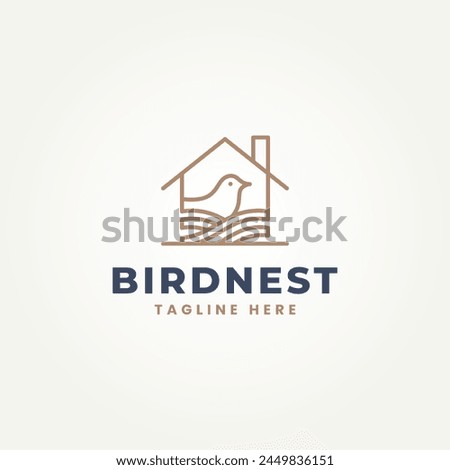 minimalist bird's house line art label logo vector illustration design. simple modern bird nest logo concept