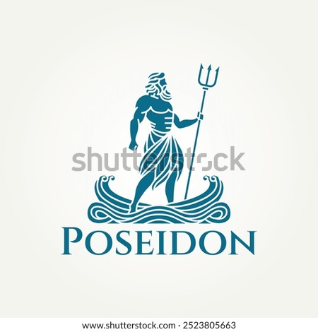 minimalist silhouette greek god poseidon icon logo vector illustration design. simple modern neptune holding trident logo concept