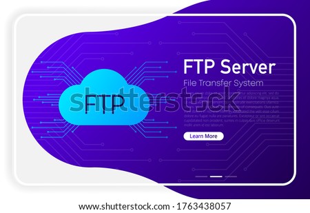 FTP server transfer files system on browser window and gradient abstract background. Vector illustration.