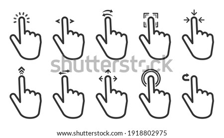 Hand Gesture Swipe big collection icons on white background. Vector illustration.