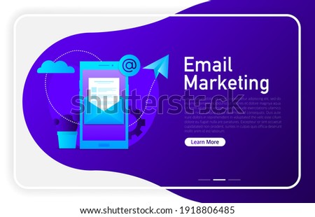 Email Marketing on phone screen on dark gradient color. Browser window. Vector illustration.