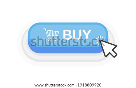 Buy blue 3D button in flat style isolated on white background. Vector illustration.