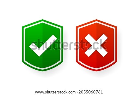 Check mark and Wrong sign. Approval and Reject icon. Sign of voting. Sign of choice. Symbols YES or NO. Accept document. Vector illustration.