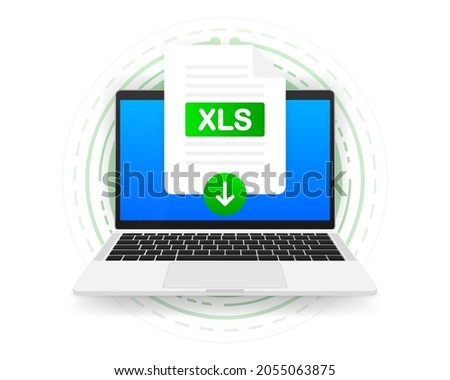 Download XLS icon file with label on screen computer. Downloading document concept. Vector illustration.