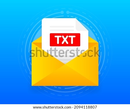 Envelope with TXT file. Laptop and email with TXT document attachment. Vector illustration.