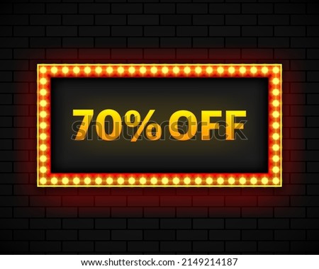 Discount 70 percent sale light bulbs boxes retro design banner. Vector illustration.