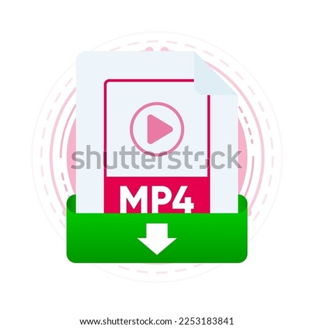 Download MP4 file with label on laptop screen. Downloading document concept. View, read, download MP4 file on laptops and mobile devices. Vector illustration.