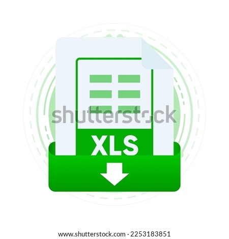 Download XLS file with label on laptop screen. Downloading document concept. View, read, download XLS file on laptops and mobile devices. Vector illustration.