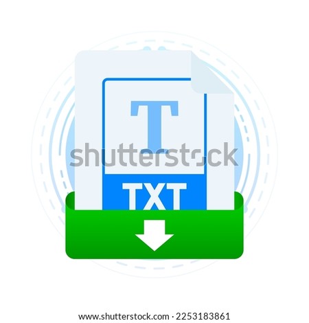 Download TXT file with label on laptop screen. Downloading document concept. View, read, download TXT file on laptops and mobile devices. Vector illustration.