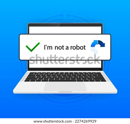 Recaptcha, Im not a robot. Confirmed recaptcha. Im not a robot button. Internet safety concept. Banner for website or application. Vector illustration.