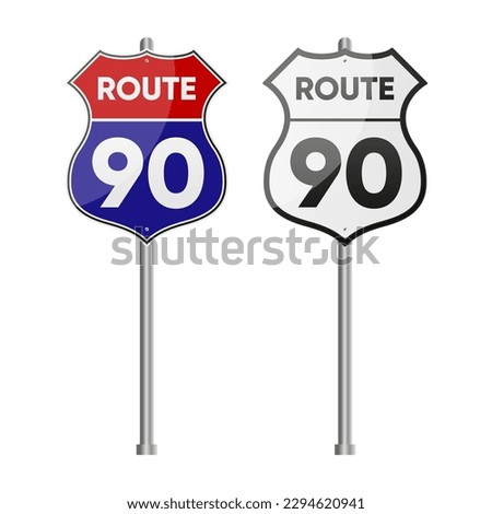 U.S. route 90 sign. Shield sign with route number. The popular route in america. Vector illustration.