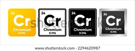 Chromium chemical element with 24 atomic number, atomic mass and electronegativity values. Periodic table concept. Logo in four design. Simple black, realistic and color logo. Vector illustration.