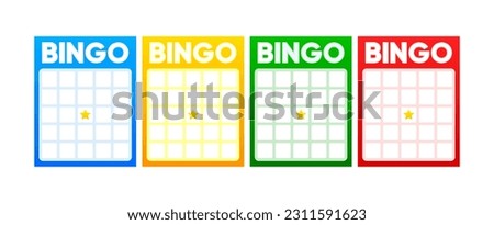 Lottery tickets. Lotto bingo cards with numbers, keno gambling. Colorful betting sheets with lucky numbers. Gaming industry and casino advertising. Vector Illustration.