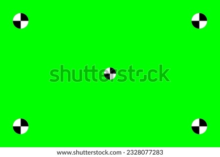 Green screen with VFX motion tracking markers. Template for cinema industry. Video maker instrument. Chroma key color video footage with track point. Vector illustration.