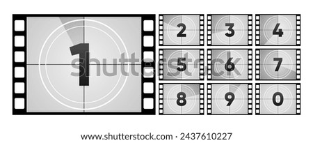 Movie Countdown Frame. Retro design. Old film movie timer count. Vintage cinema. Number count. Vector illustration.