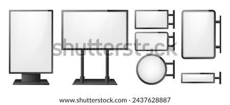 Lightbox layouts in different forms. Signboard for advertising. Realistic city format billboards. Vector illustration.