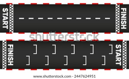 Race Track. Start and finish line racing. Start or finish on car race. Grunge textured on the asphalt road. Vector illustration.