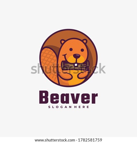 Vector Logo Illustration Beaver Simple Mascot Style.