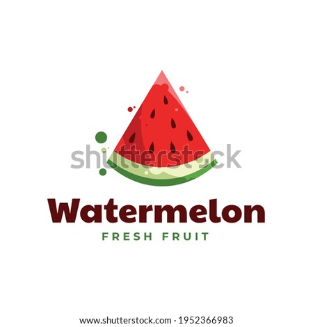 Vector Logo Illustration Fresh Watermelon Color Mascot Style.