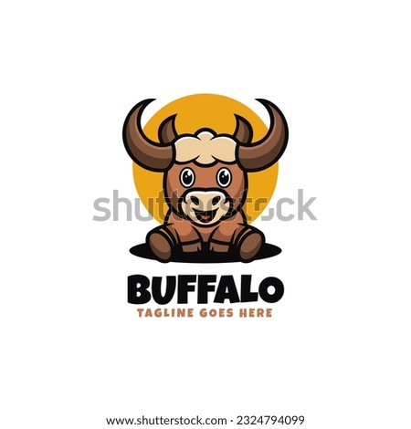 Vector Logo Illustration Buffalo Mascot Cartoon Style. 