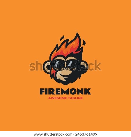 Vector Logo Illustration Fire Monkey Mascot Cartoon Style.
