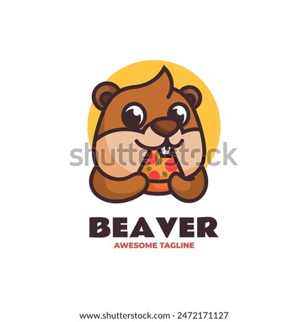 Vector Logo Illustration Beaver Mascot Cartoon Style.