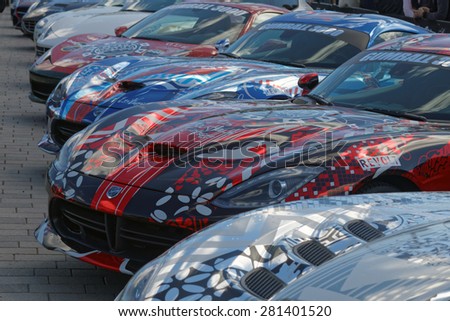 STOCKHOLM - MAY 23, 2015: Fast sports-cars before the start of the public event Gumball 3000, May 23, 2015 in Stockholm, Sweden