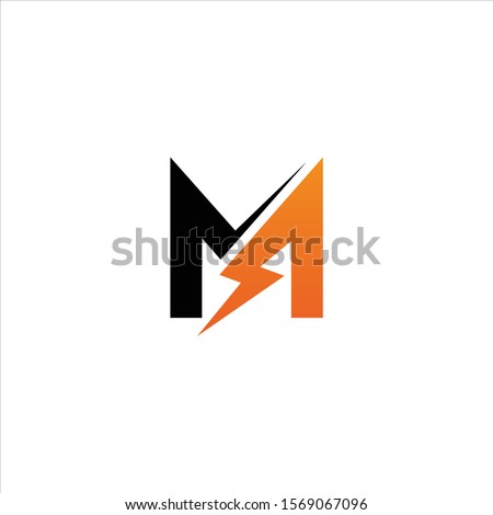 initial letter M icon logo design template with lightning - thunder - bolt - electric - vector
