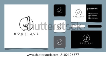 ML Initial handwriting logo vector with business card design template