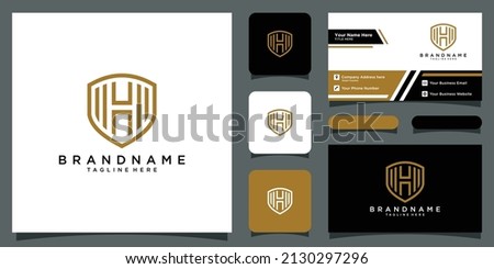 Initial letter H shield logo design template with business card design Stock fotó © 