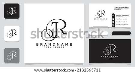 JR Initial handwriting logo vector with business card design